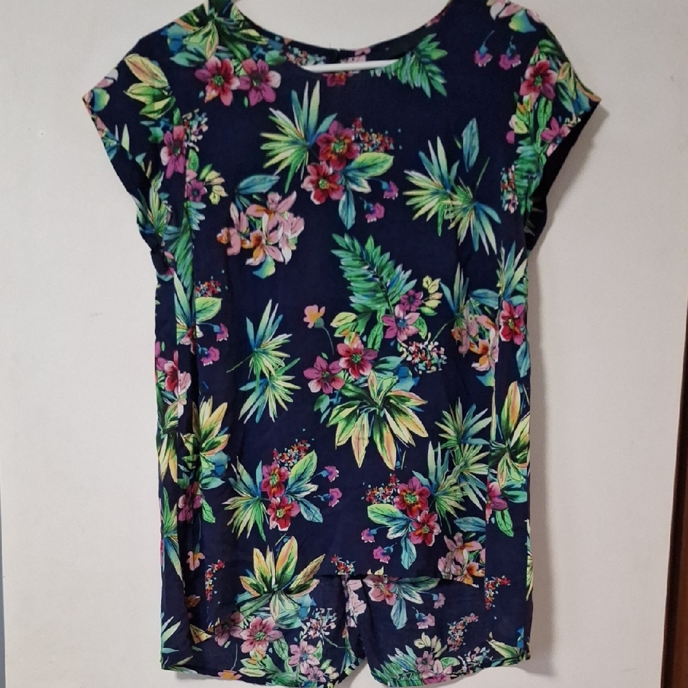RACHEL Rachel Roy Navy Floral Short Sleeve Top